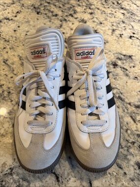 Adidas White Sneakers with Black Stripes - Samba Style Soccer Shoes